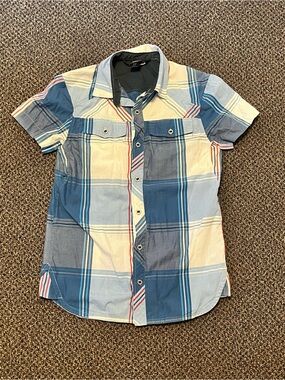 Black Diamond Short-Sleeve Blue & White Plaid Button-Down Shirt